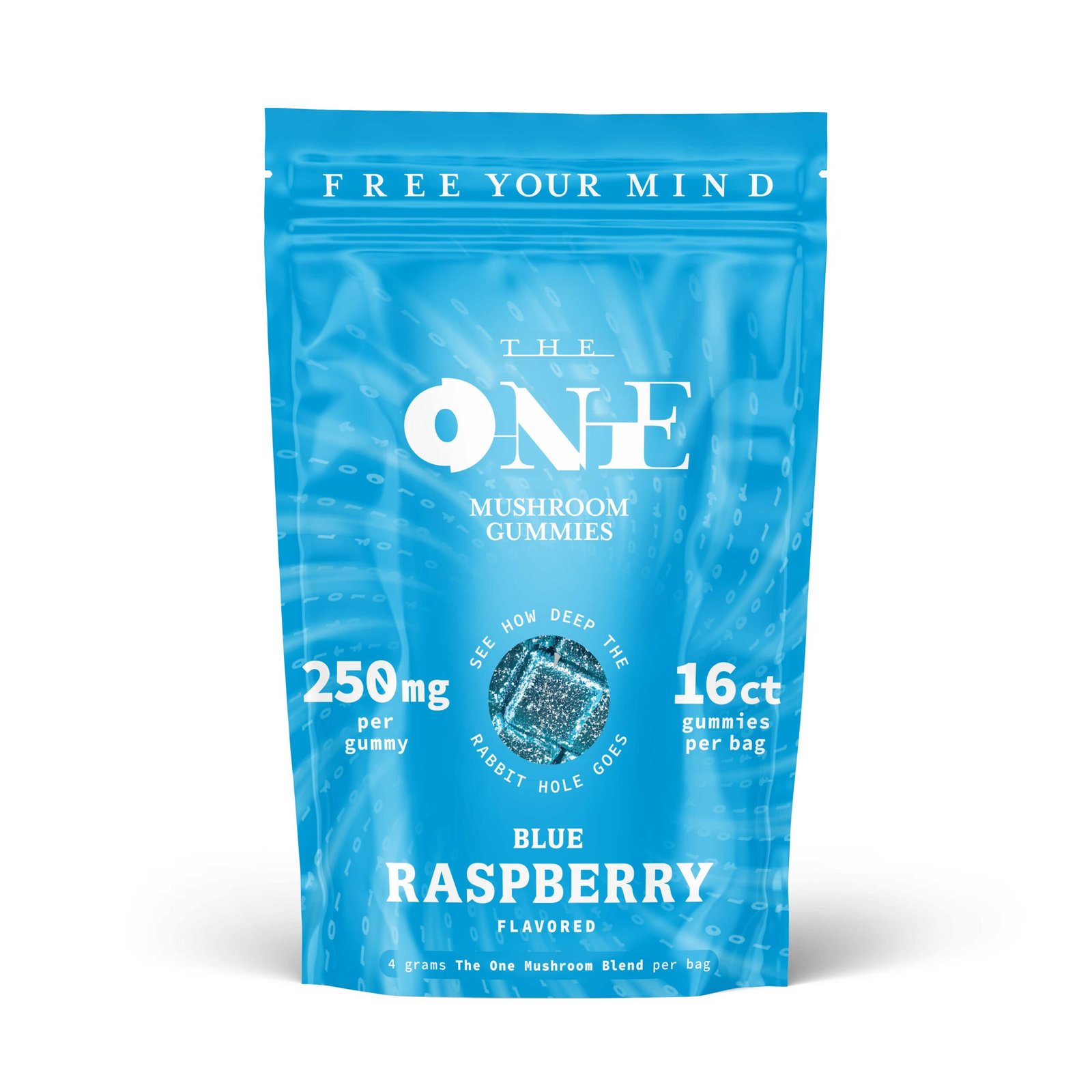 the one: 16 count 250mg microdose gummies with mushroom extract blue raspberry